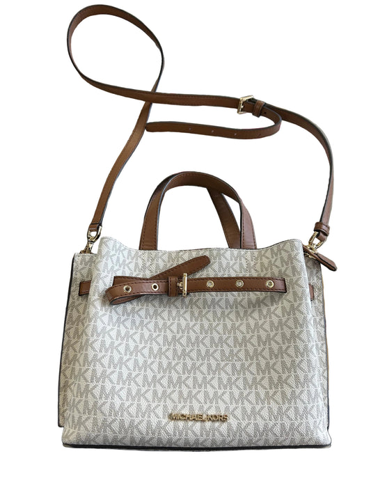 Michael Kors Emilia Small Signature Logo Satchel in Vanilla/Acorn
