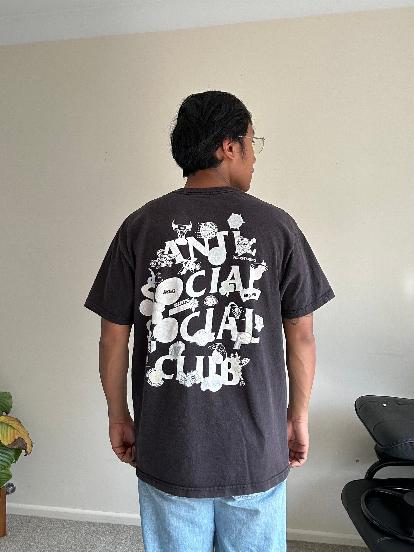 Anti Social Social Club x Mitchell & Ness NBA Logo Collage T-Shirt Faded Black Large