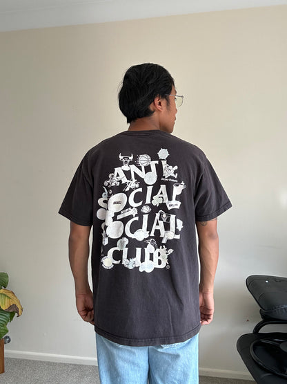 Anti Social Social Club x Mitchell & Ness NBA Logo Collage T-Shirt Faded Black Large