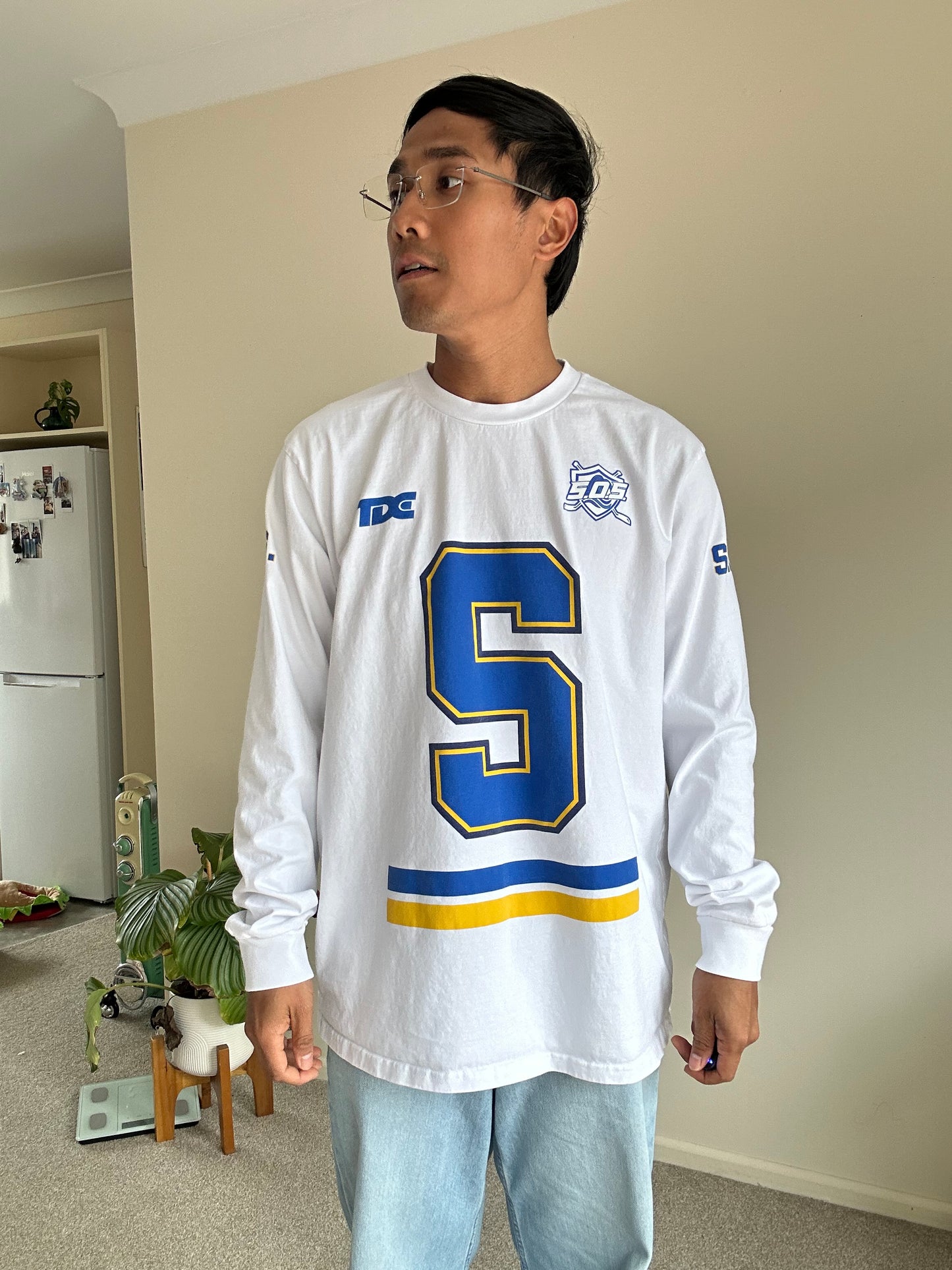 SZA TDE S.O.S. Tour white long sleeve hockey jersey t-shirt size Large White