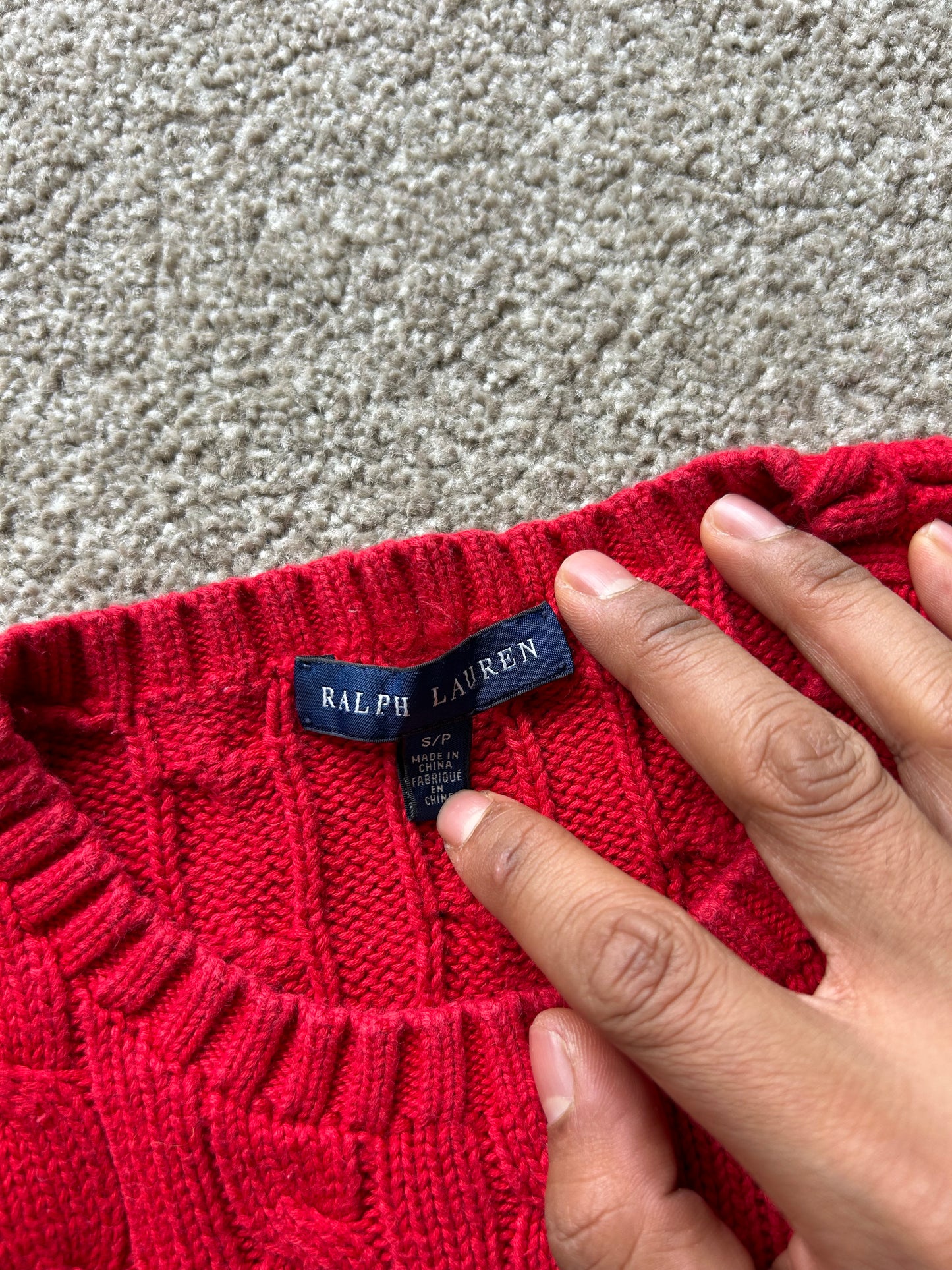 Ralph Laure RL Cross Knit Red Jumper Small