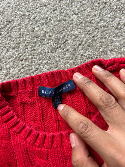 Ralph Laure RL Cross Knit Red Jumper Small