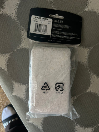 pair of Vintage new white Nike Swoosh double-wide wristbands