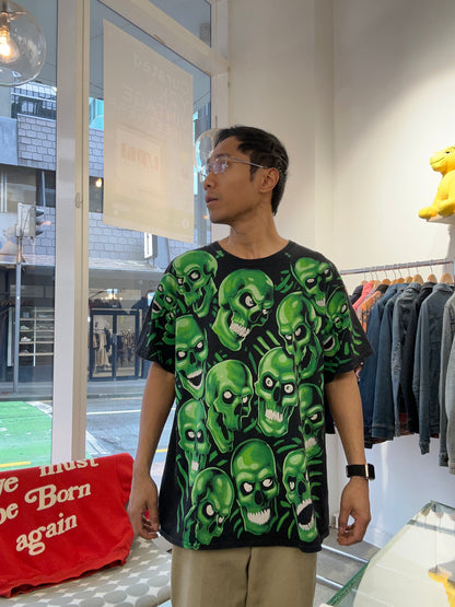Liquid Blue Skull Pile all-over print black and neon green t-shirt Travis Scott XL