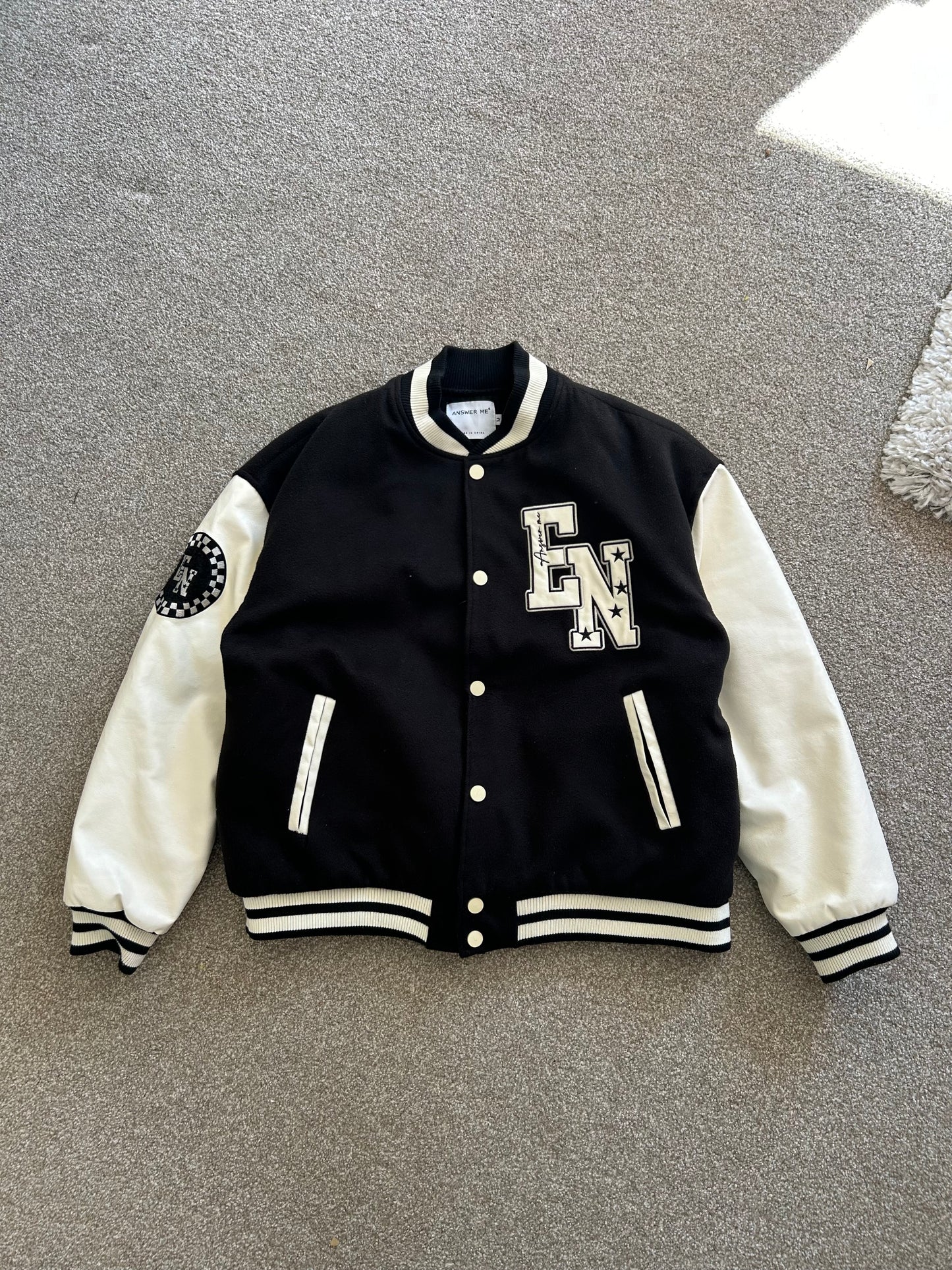 Varsity Jacket Black Answer Me Brand Medium Leather Type Sleeve