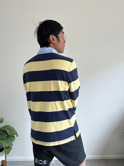 Ralph Lauren Stripe Rugby Shirt Medium Yellow Navy