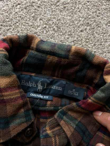 Polo Ralph Lauren plaid-pattern flannel shirt in pine and navy brushed cotton flannel Medium Maroon