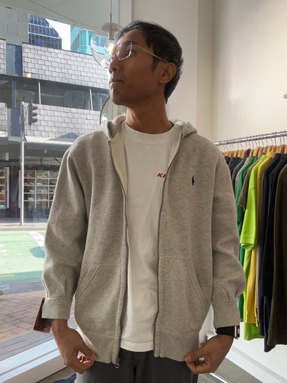 Grey Polo Ralph Lauren full-zip hoodie with an embroidered black signature pony logo on the chest Medium
