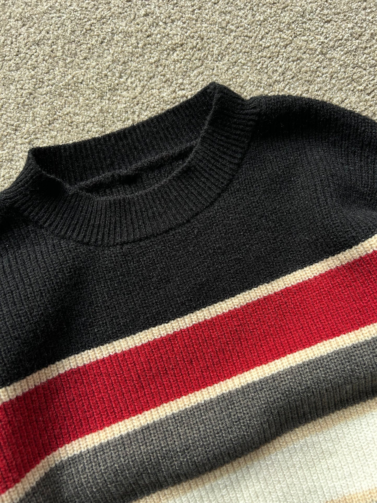 Vintage Wool Hand Knitted Sweater Stripe Medium