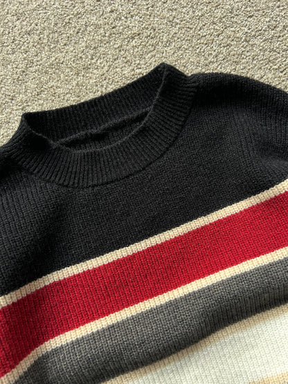 Vintage Wool Hand Knitted Sweater Stripe Medium
