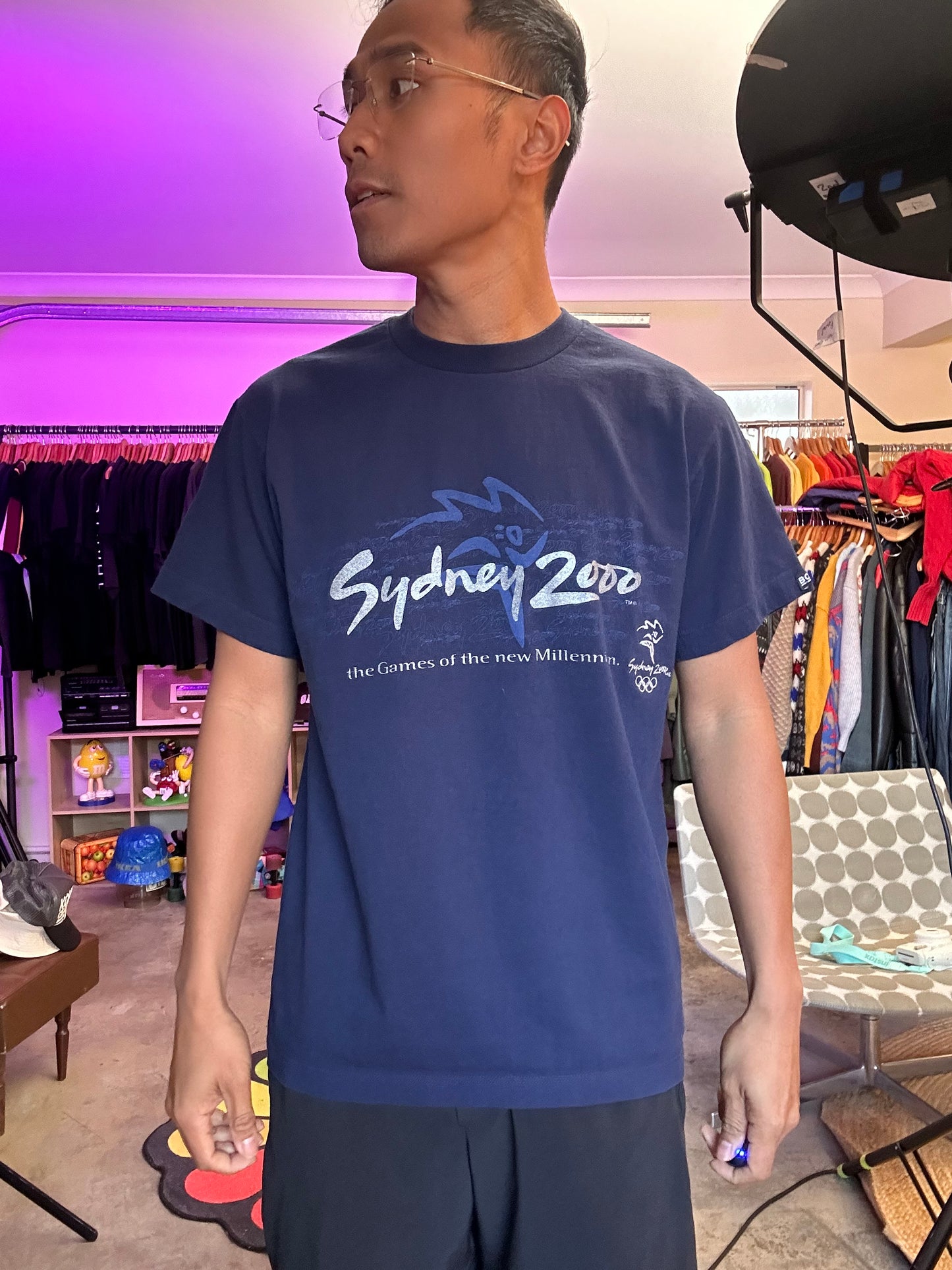 navy blue t-shirt is a vintage piece of apparel commemorating the Sydney 2000 Olympic Games Small