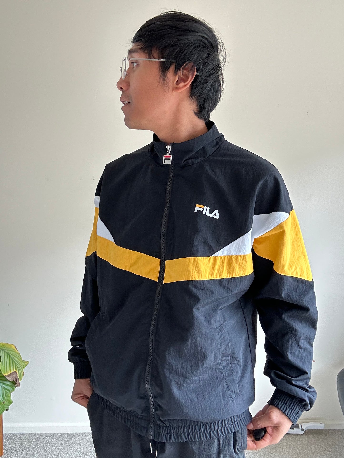 Fila Black and Yellow Nylon Sports Jacket Medium