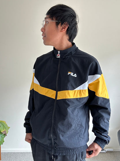 Fila Black and Yellow Nylon Sports Jacket Medium