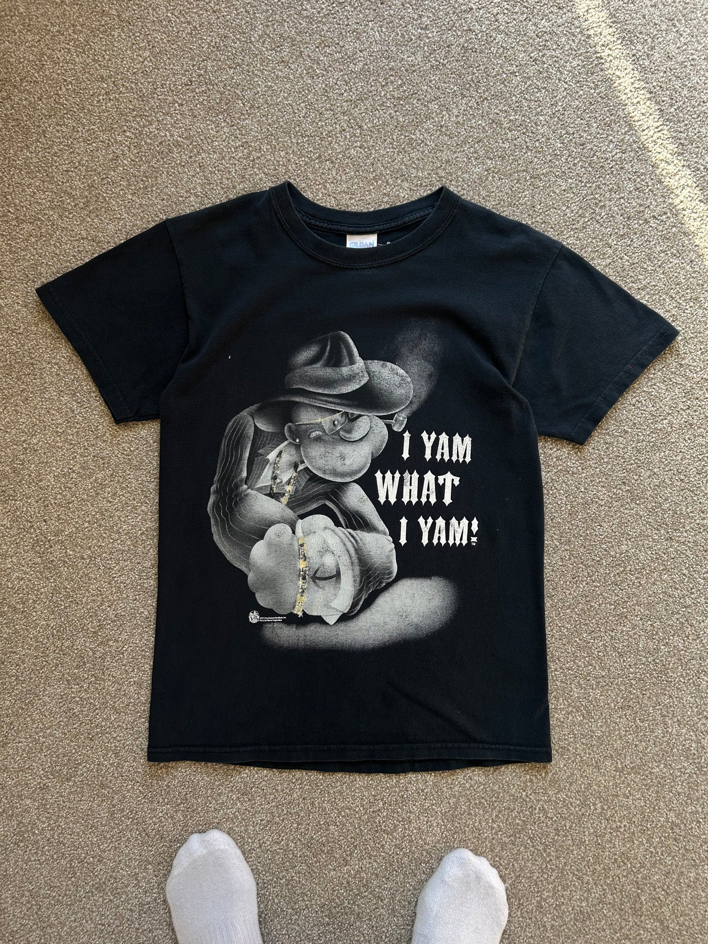 Vintage Popeye i yam what i yam Tee dated 2001 Black Small