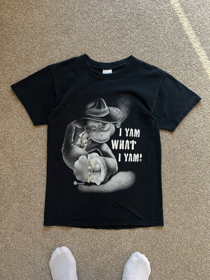 Vintage Popeye i yam what i yam Tee dated 2001 Black Small