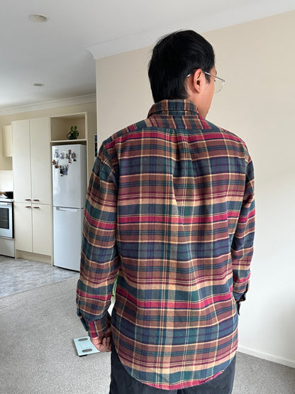 Polo Ralph Lauren plaid-pattern flannel shirt in pine and navy brushed cotton flannel Medium Maroon