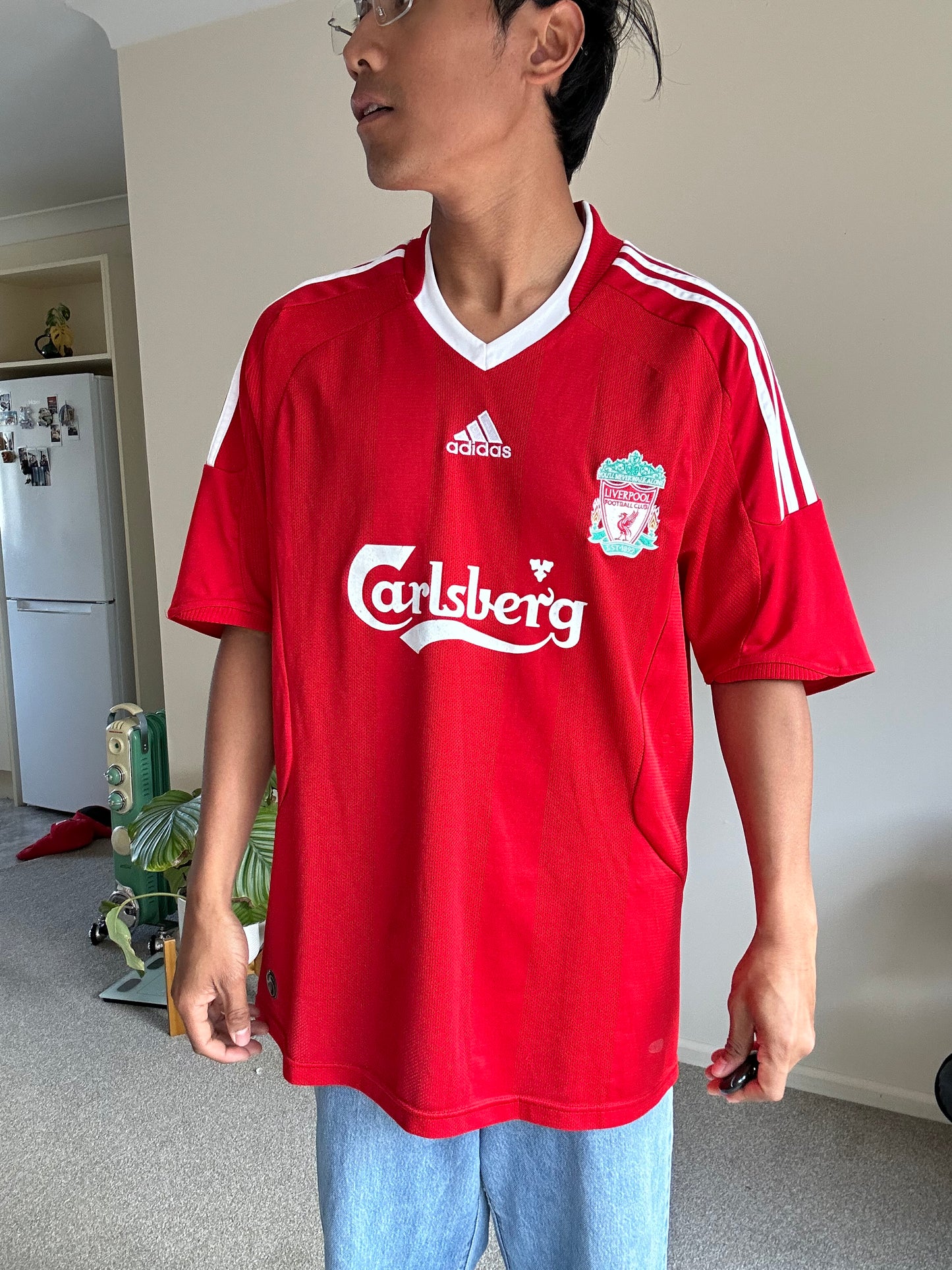 authentic adidas Liverpool FC 2008-10 Home Shirt featuring the iconic Carlsberg Large Red