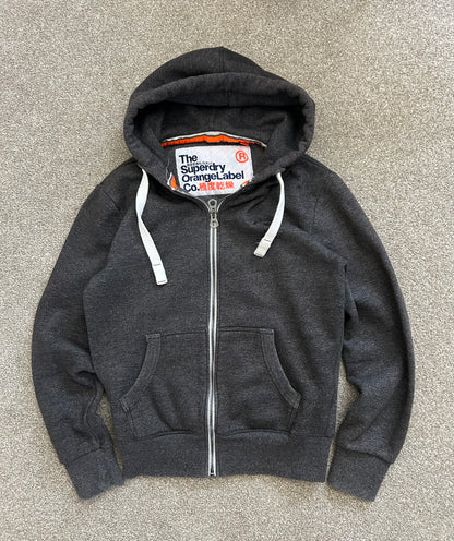 Super Dry Orange Label Zip Hoodie Grey Small