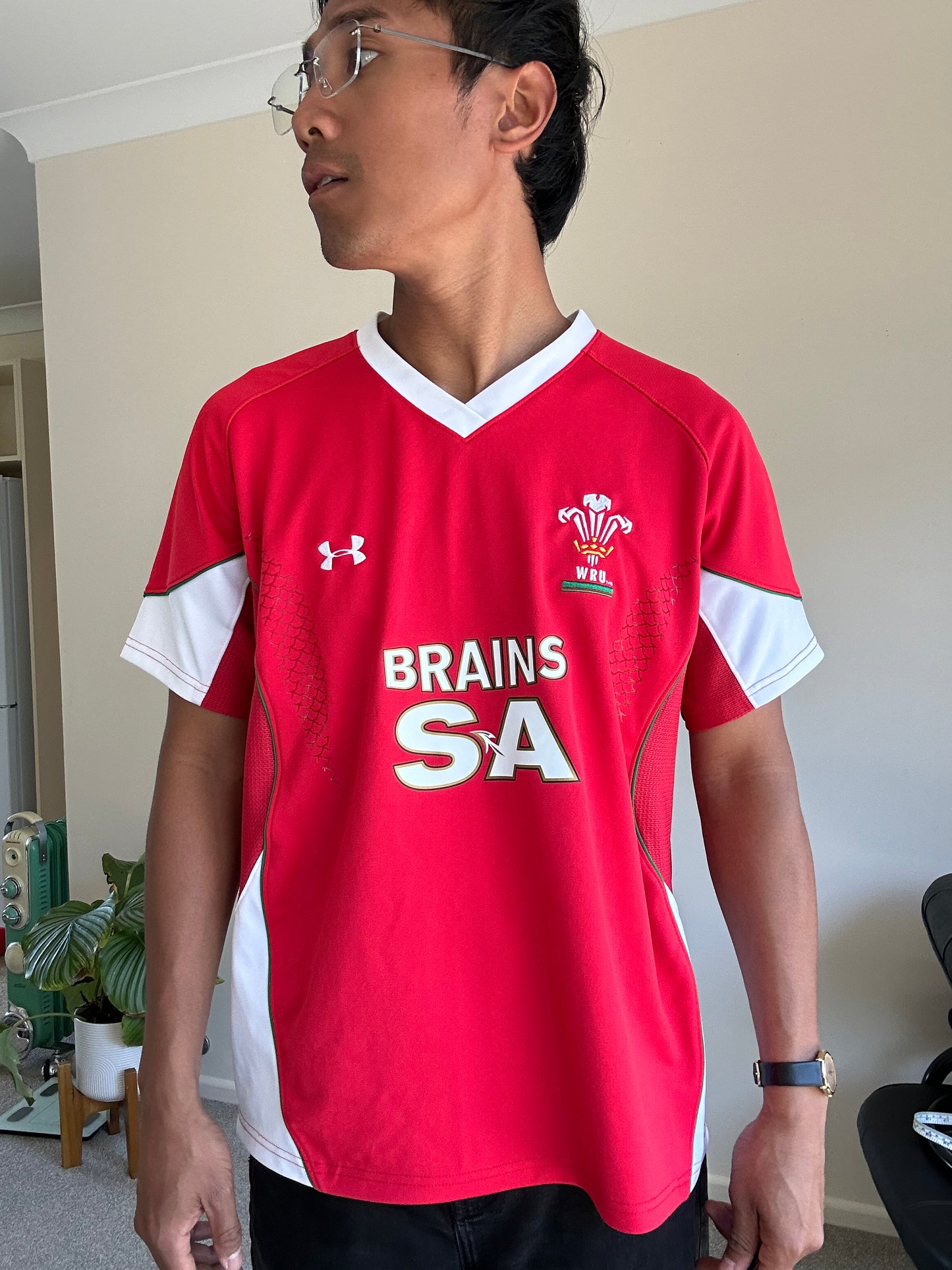 vintage Under Armour Wales Rugby Union home jersey, specifically from the 2008-2010 Red Large