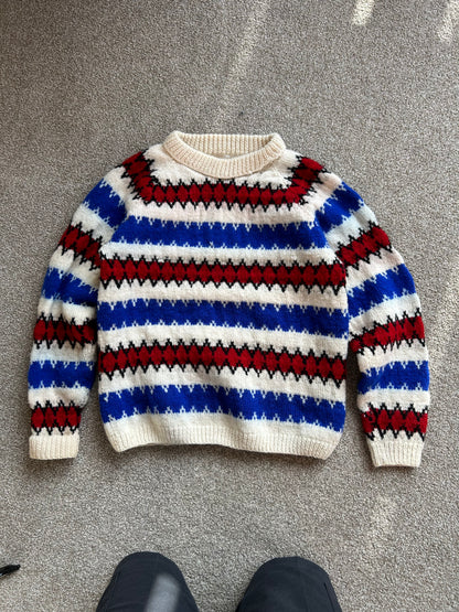 Vintage Hand Knitted Wool Sweater Jumper Cream Small
